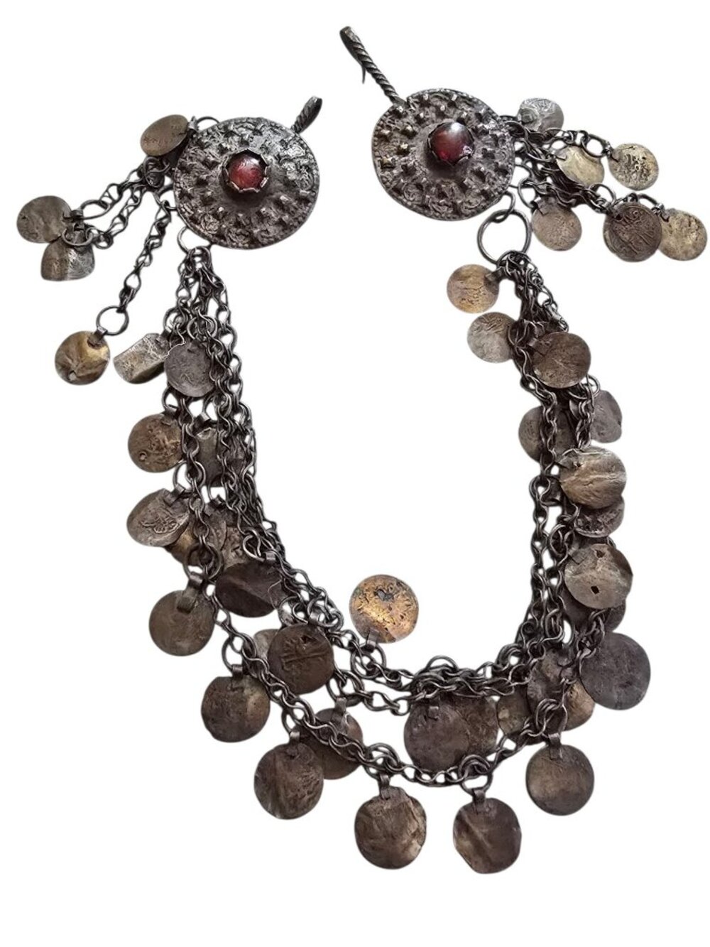 Vintage Unique Tribal Metal Discs and Glass Hooks Sweater Clips (A9314)